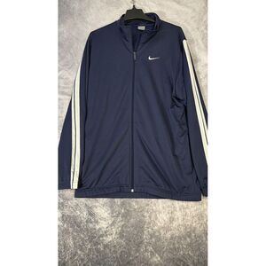 Nike Full Zip Sweater Blue With White Stripes On Sleeves Nike Swoosh Men's Large